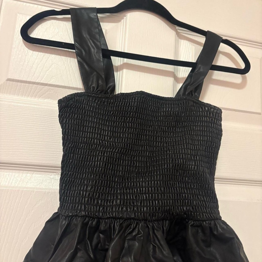 TCEC Black Smocked Faux Leather Strap Tank